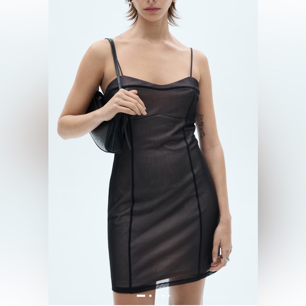 Mango Black Sheer Mini Dress